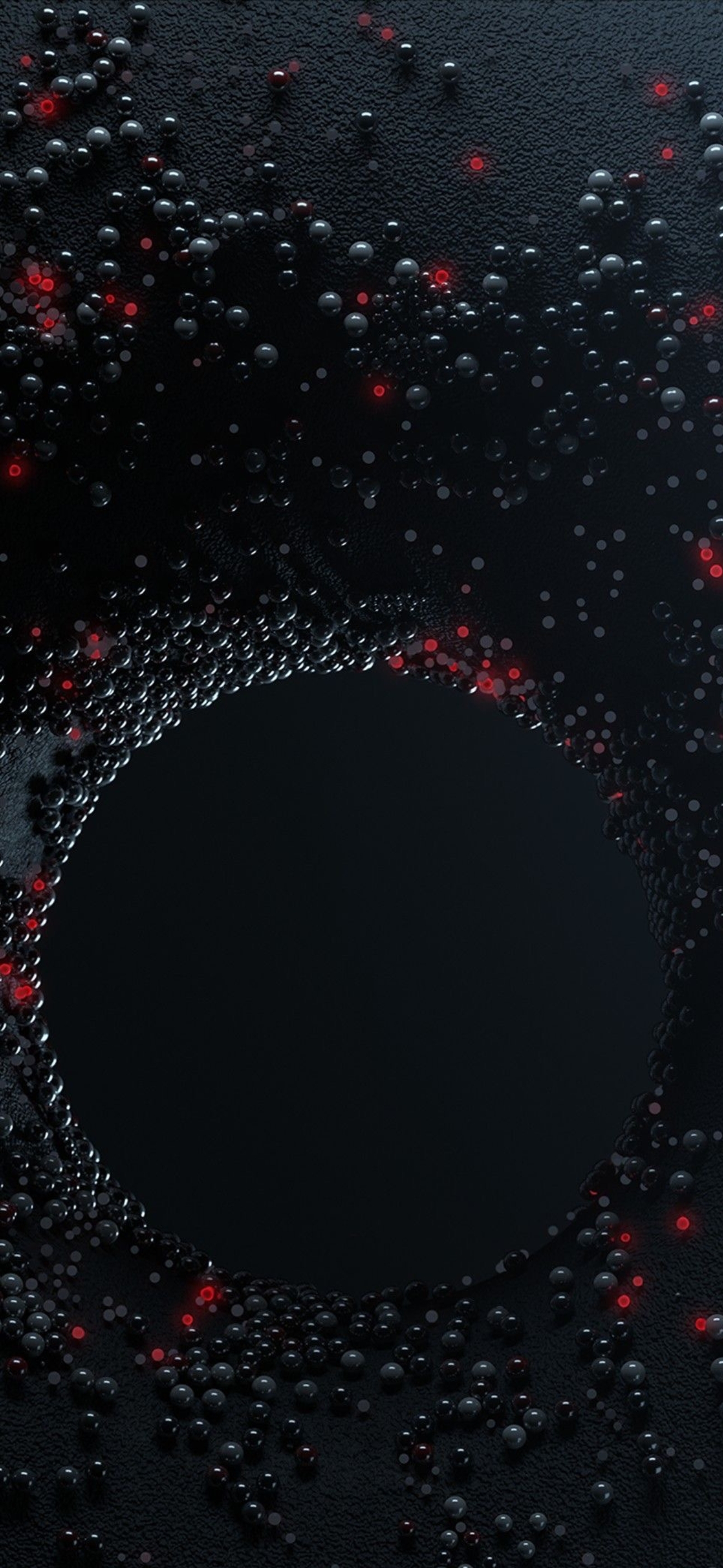 Abstract dark background with glossy spheres and red illuminated dots | Futuristic Minimalist Design | 4K Wallpaper for Mobile