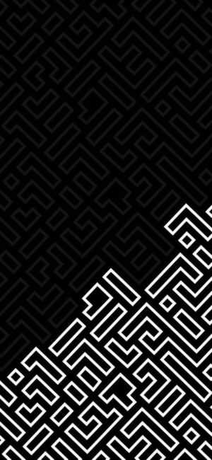 Black and white geometric maze pattern, intricate abstract design, modern minimalist style | 4K Wallpaper for Mobile