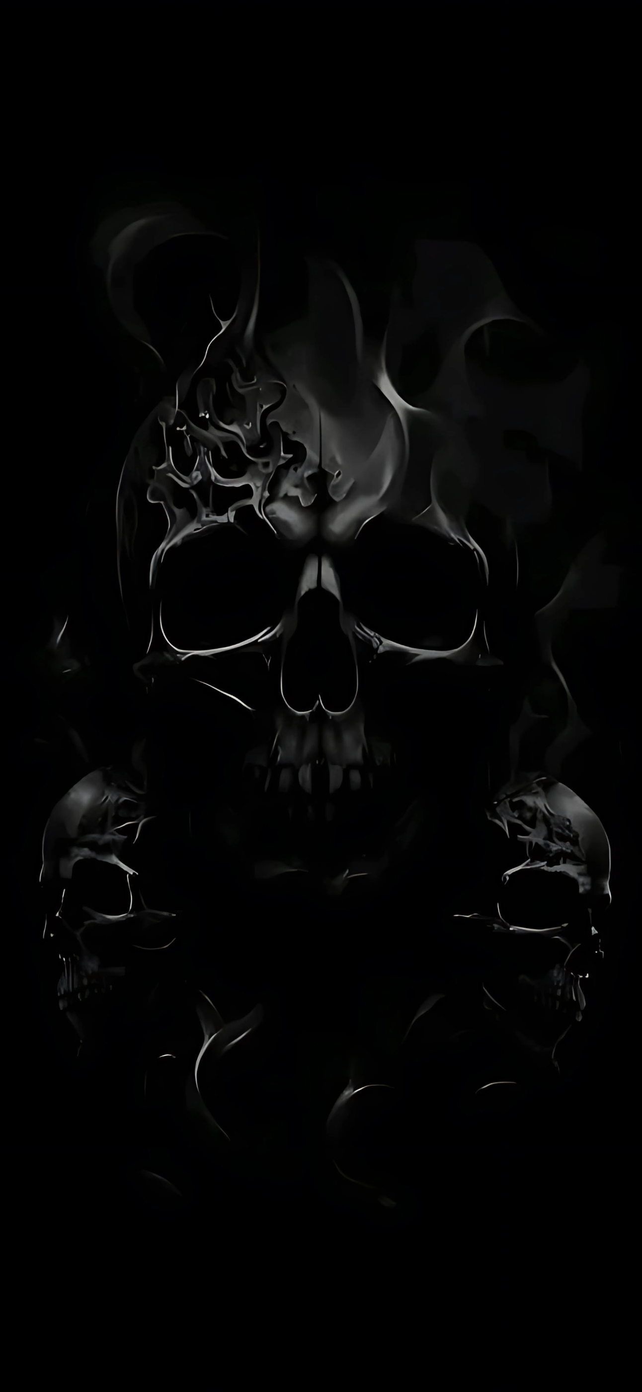 Dark, eerie skull design with swirling shadows | Black & Grey | Gothic Vibes | 4K Wallpaper for Mobile | Skull & Gothic wallpaper