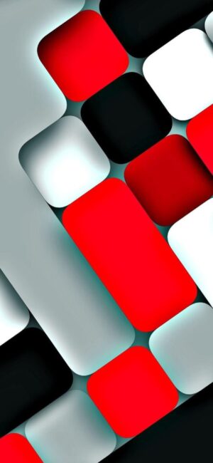 Abstract geometric pattern with rounded squares in red, white, black, and gray | 4K Wallpaper for Mobile