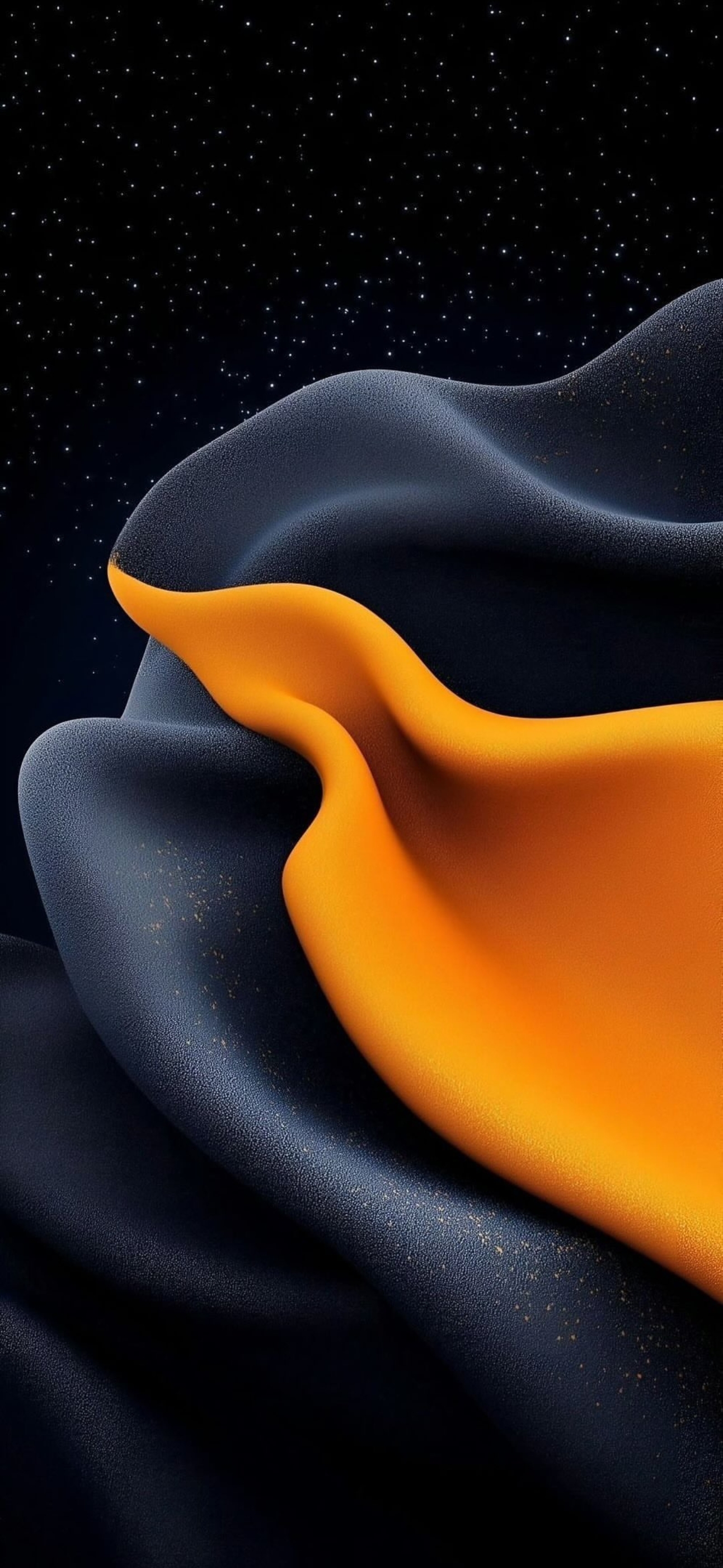 Abstract black and orange waves against a starry sky | 4K Wallpaper for Mobile