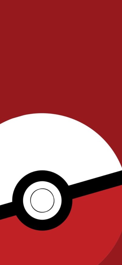 Minimalist Poké Ball design with red, white, and black colors | 4K Wallpaper for Mobile