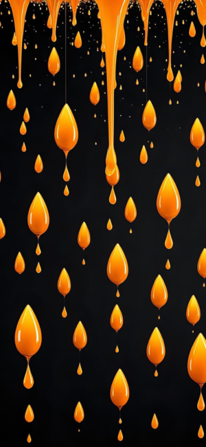 Abstract orange liquid droplets on black background | 4K Wallpaper for Mobile | Modern artistic theme with vibrant color contrast.