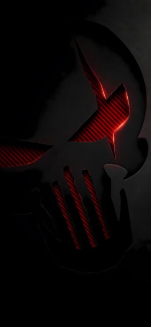 Dark Punisher skull logo with glowing red accents | 4K Wallpaper for Mobile | Black and Red | Explore more: Marvel, Superhero, Dark.