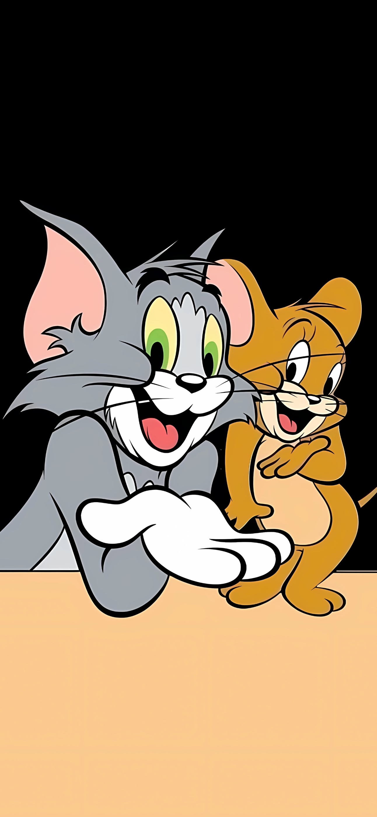 Tom and Jerry in playful pose on a black background | 4K Wallpaper for Mobile