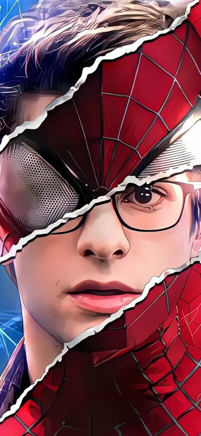 Spider-Man illustration interwoven with a human face in comic-style, vibrant colors. | 4K Wallpaper for Mobile