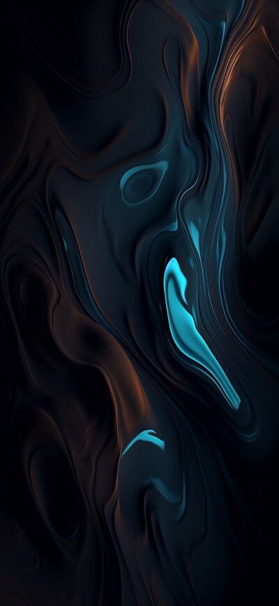 Abstract design with fluid patterns in dark tones and vibrant teal highlights. Modern and dynamic aesthetic. | 4K Wallpaper for Mobile