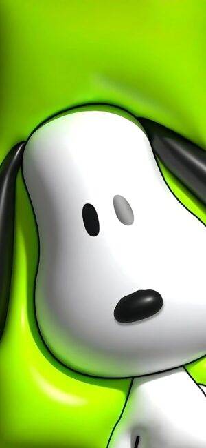 Cartoon dog with large eyes on a vibrant green background | Minimalistic design with black ears | for Mobile | 4K Wallpaper