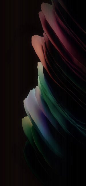 Abstract design with flowing shapes in green, purple, and orange on dark background | 4K Wallpaper, for Mobile