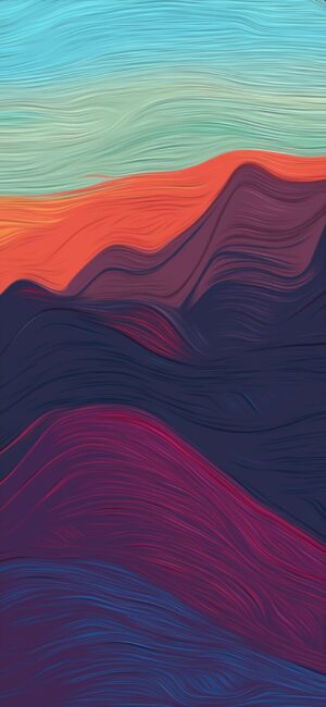 Abstract wavy lines in vibrant blue, orange, purple, and green colors create a surreal textured landscape | 4K Wallpaper for Mobile