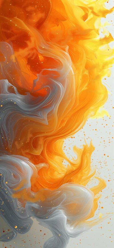 Abstract design with swirling orange and gray hues, golden speckles add depth | 4K Wallpaper for Mobile