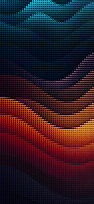 Abstract gradient with colorful wave-like dots in cool blues, purples, oranges, and reds | 4K Wallpaper for Mobile