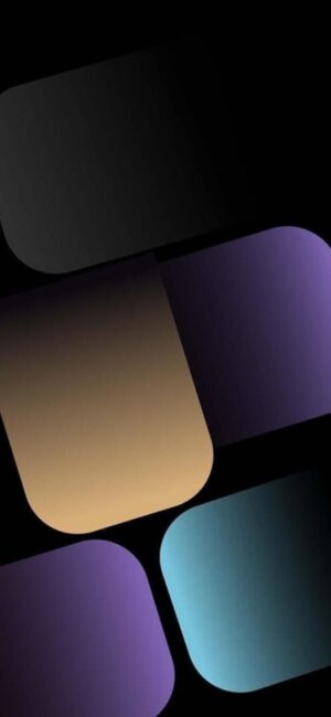 Abstract design with overlapping rounded squares in black, gold, purple, and blue. Modern and minimalist aesthetic. | 4K Wallpaper for Mobile