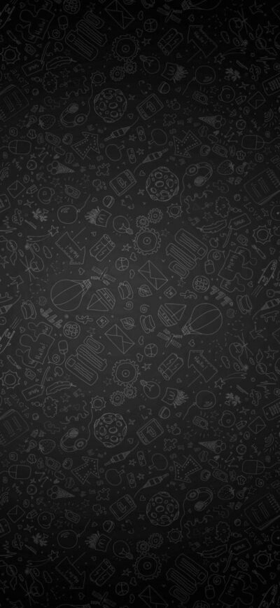 Playful doodle pattern with arrows, gears, and electronics on dark background. | 4K Wallpaper, for Mobile