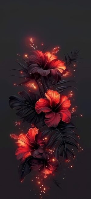 Glowing red and orange flowers with dark leaves offer a vibrant contrast | 4K Wallpaper for Mobile