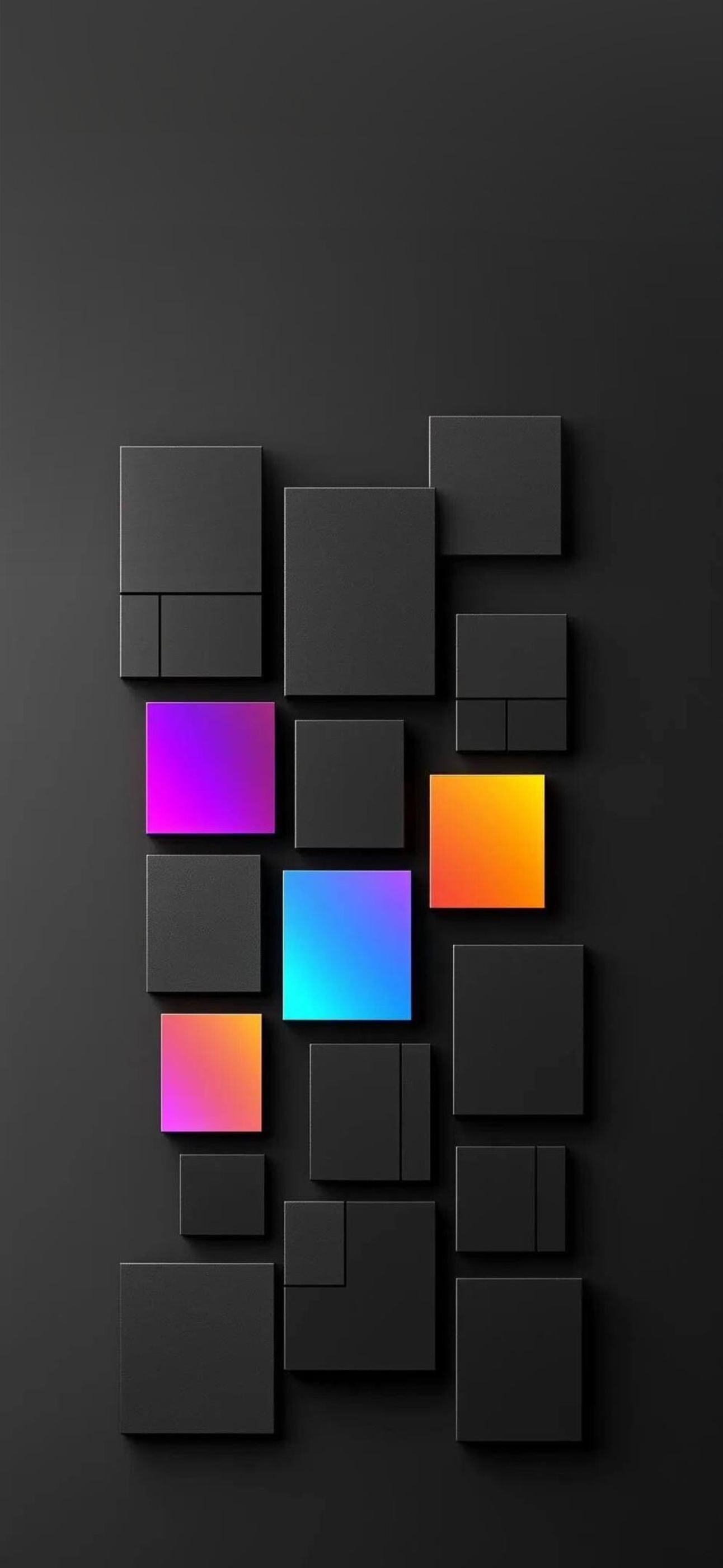 Modern abstract wallpaper with colorful gradient squares on a black background | 4K Wallpaper for Mobile