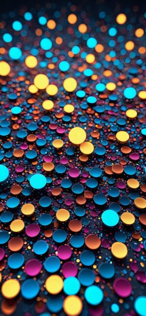 An abstract design with vibrant blue, orange, pink circles on a dark background. | 4K Wallpaper for Mobile