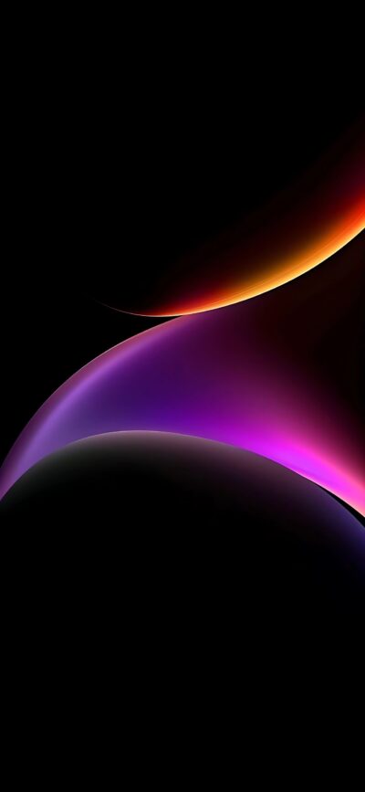 Abstract design with black, purple, and orange gradients, flowing curves | 4K Wallpaper for Mobile