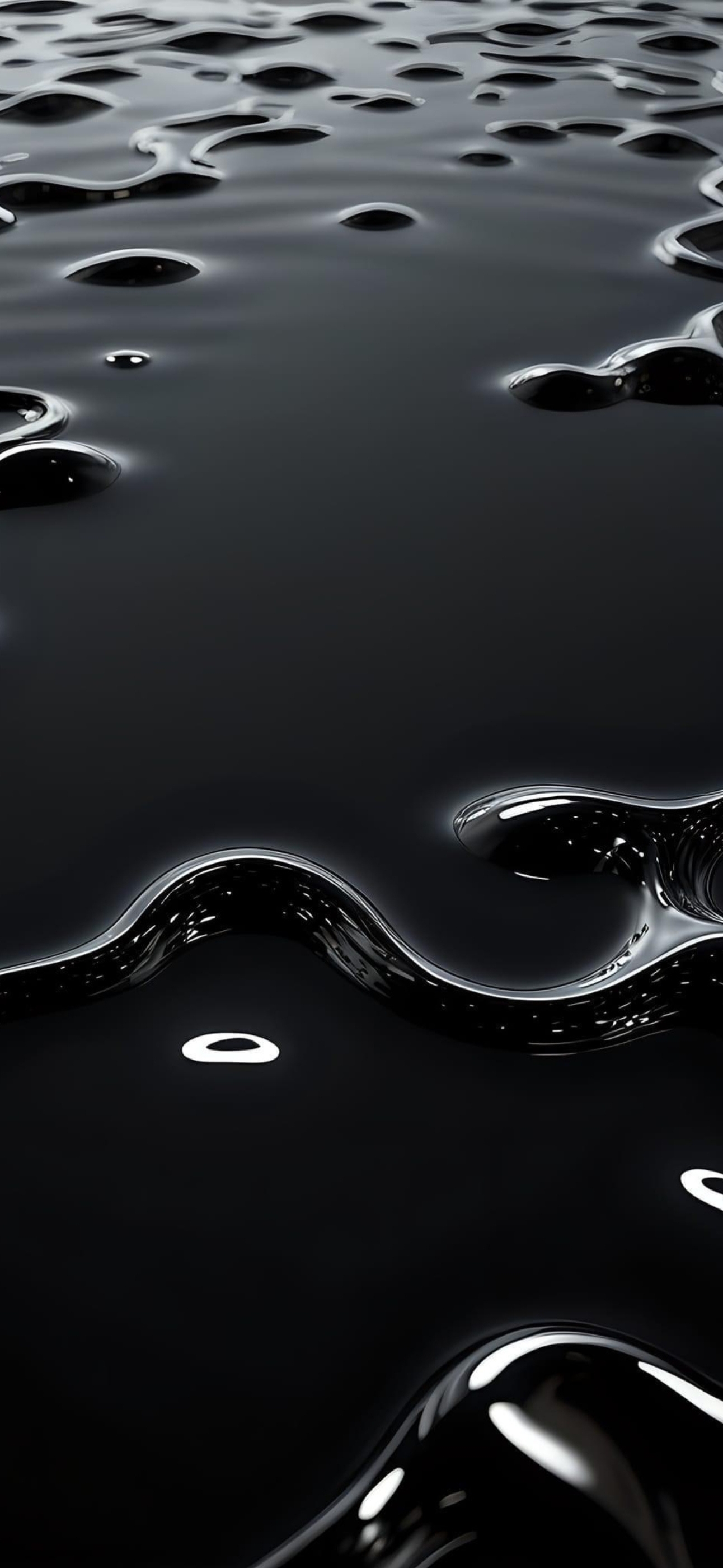 Fluid metallic waves on black background create a sleek, modern abstract design | 4K Wallpaper for Mobile