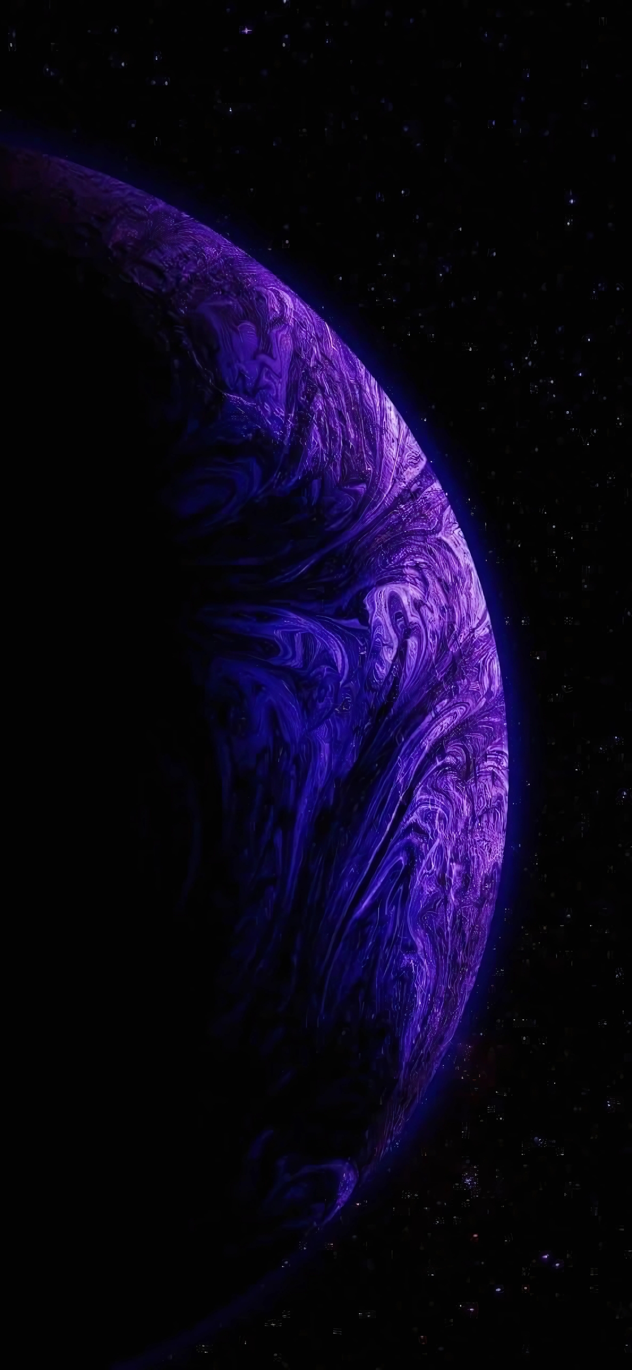 Mysterious planet with swirling purple and black textures, starry cosmic backdrop | 4K Wallpaper, for Mobile