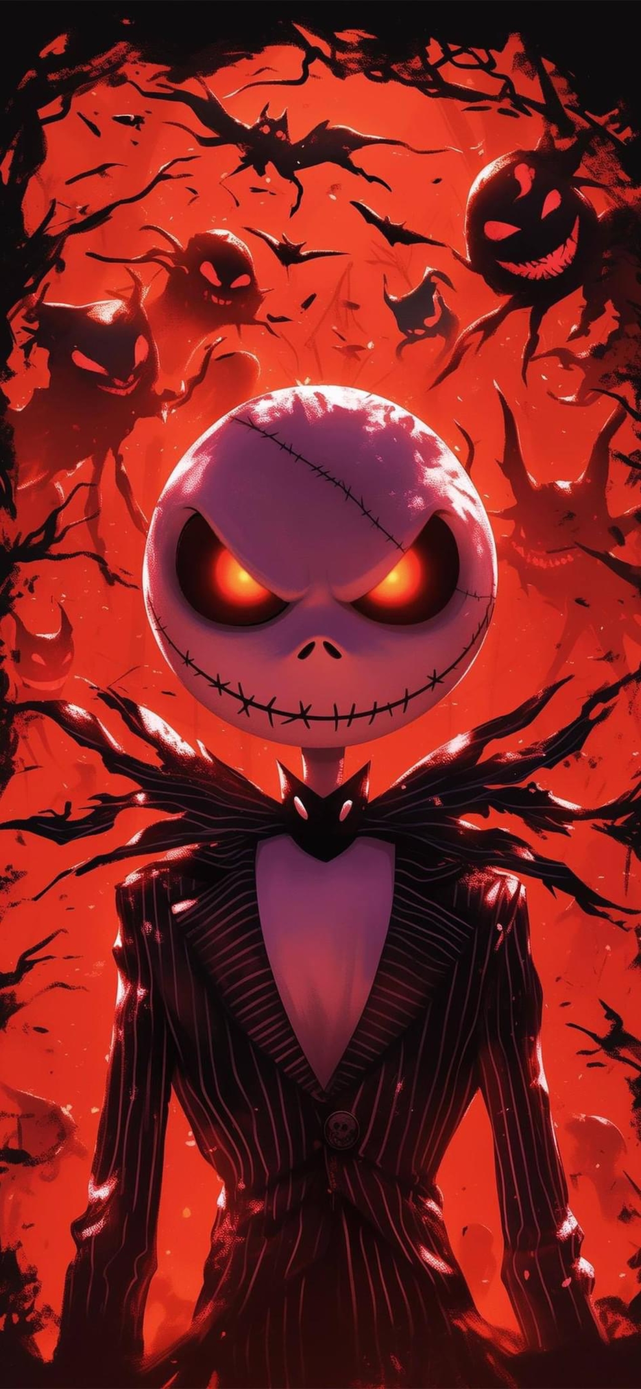 Menacing Character With Stitched Head Glowing Red Eyes In Pinstriped Menacing Character With Stitched Head Glowing Red Eyes In Pinstriped