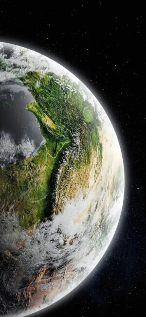 Stunning Earth view from space with green landscapes, curvature, clouds, and vast universe | 4K Wallpaper for Mobile