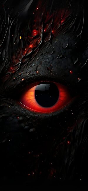 Dragon's eye close-up with fiery red, orange scales; mythical and fantasy vibes. | 4K Wallpaper for Mobile