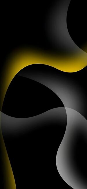 Modern abstract design with flowing black, grey, and yellow curves | 4K Wallpaper for Mobile