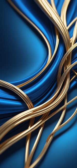 Abstract golden lines on rich blue backdrop | Blue & Gold | Luxurious & Modern | Mobile | 4K Wallpaper