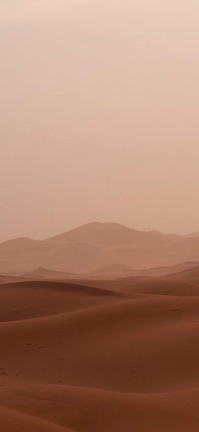 Serene desert with sand dunes under a muted sky | Sand-Brown, Beige | Nature, Landscape, Minimalism | 4K Wallpaper for Mobile