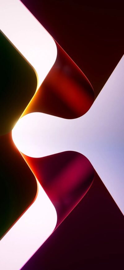 Abstract design with flowing red, orange, and purple shapes on white background | 4K Wallpaper for Mobile