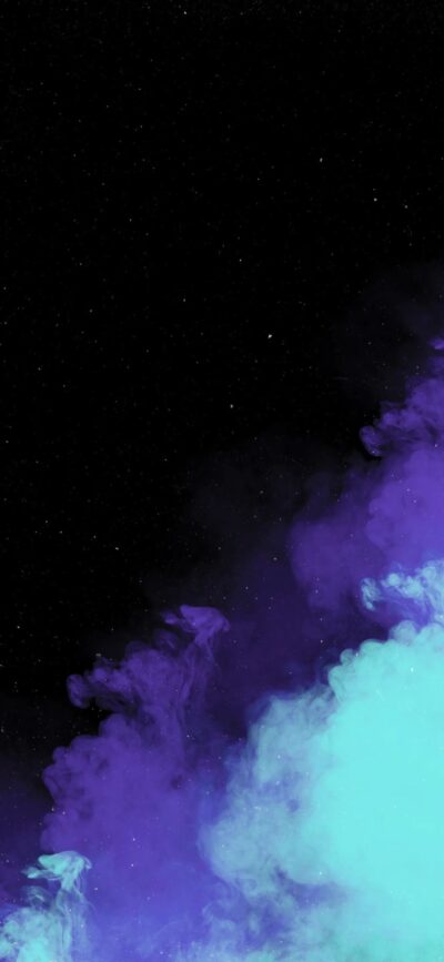 Abstract cosmic theme with swirling purple and teal clouds, starry black sky | 4K Wallpaper for Mobile