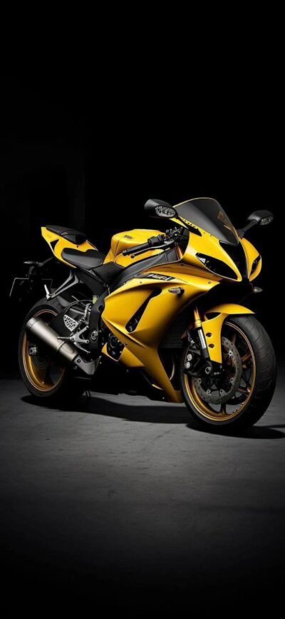 Yellow Motorcycle with Dark Background | Sleek Design for Racing Enthusiasts | 4K Wallpaper for Mobile | Motorcycle & Sports Enthusiasts