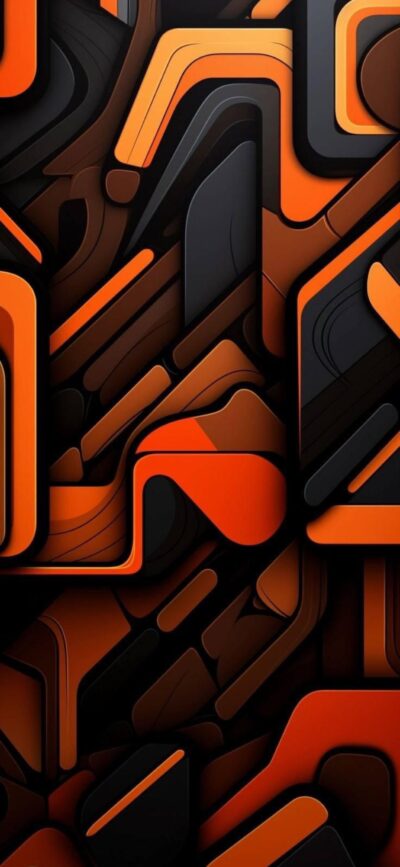 Abstract geometric pattern in orange, brown, and black, creating a modern layered effect | 4K Wallpaper for Mobile