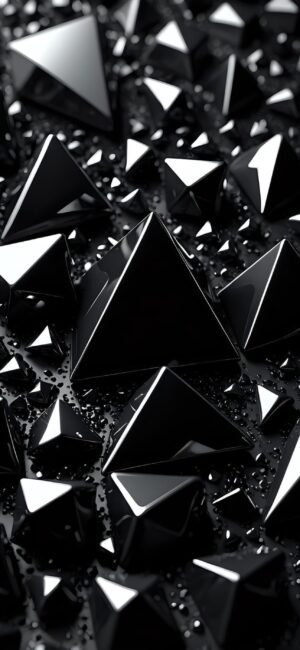 Abstract black geometric pyramids on a glossy surface create a modern, sophisticated look for mobile | 4K Wallpaper | Black & Gray