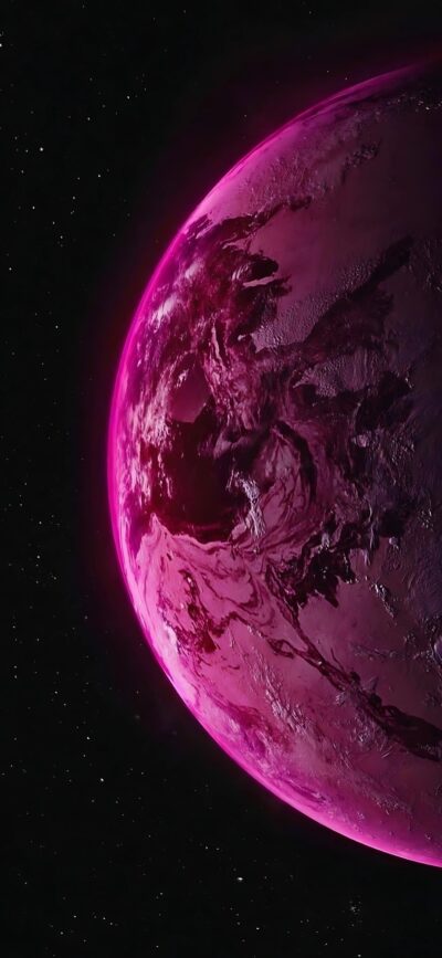 Vibrant pink planet with stars in space, intricate textures create a cosmic feel | 4K Wallpaper for Mobile