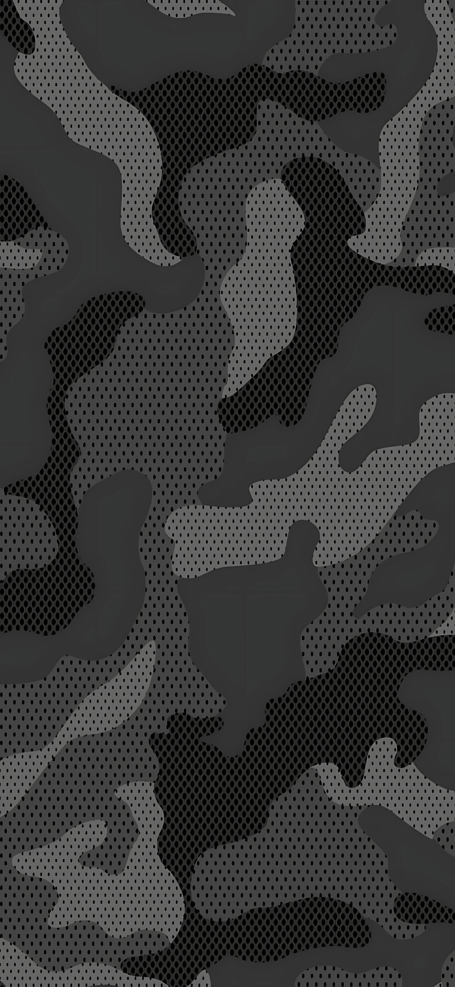 Digital camouflage design in dark grey and black with a dotted texture | 4K Wallpaper for Mobile | Black & Grey | Abstract Pattern