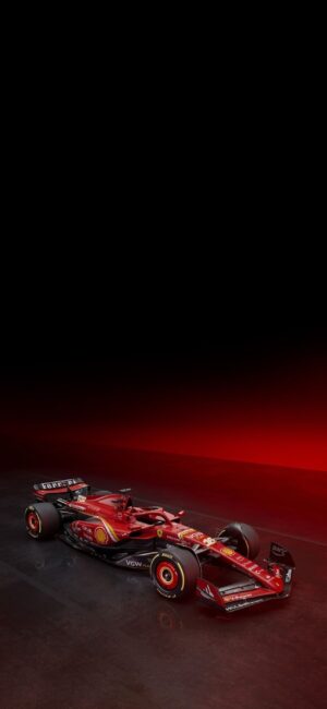 Formula 1 Ferrari racing car in iconic red and black, showcasing speed and precision on a dark backdrop | 4K Wallpaper for Mobile