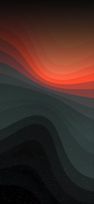 Abstract layered wave pattern in orange, red, green, black with star-like effect | 4K Wallpaper for Mobile