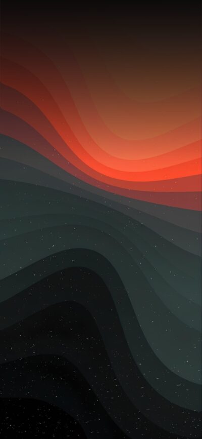 Abstract layered wave pattern in orange, red, green, black with star-like effect | 4K Wallpaper for Mobile