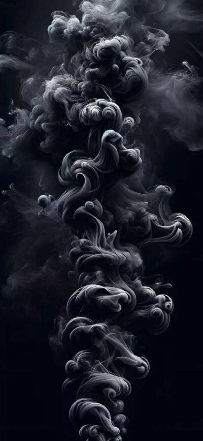 Abstract swirling smoke patterns on a dark background with intricate textures | Black & Grey | 4K Wallpaper for Mobile