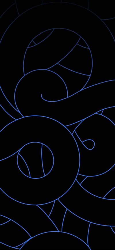 Abstract intertwining curves in glowing blue on black; modern design for mobile | 4K Wallpaper | Black & Blue | Abstract | Dark | Pattern