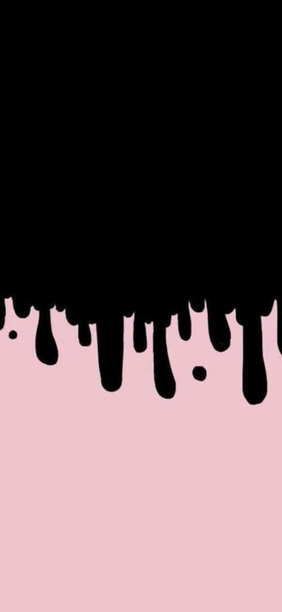 Abstract black paint drips on pink background creating a bold minimalistic look | 4K Wallpaper for Mobile | Black & Pink