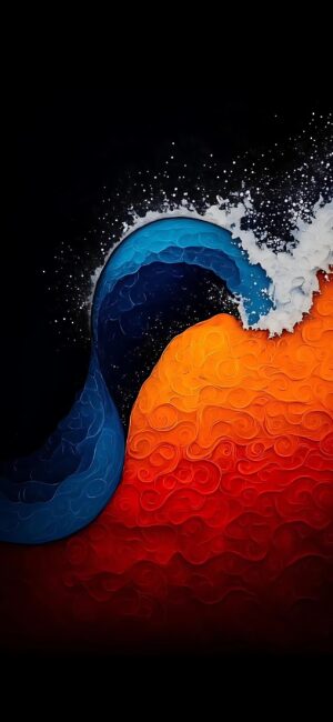 Vibrant abstract wave in blue and orange on dark background | 4K Wallpaper, for Mobile | Blue, Orange, Black | Abstract art.