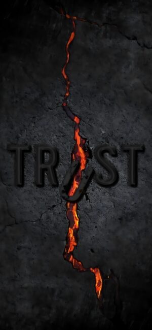 Cracked dark surface with flowing lava and the word "TRUST" | Dramatic 4K Fire & Dark Wallpaper for Mobile | Red & Black Theme