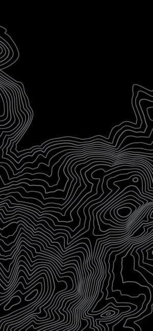 Complex abstract topographic pattern with contour lines on black background | 4K Wallpaper for Mobile