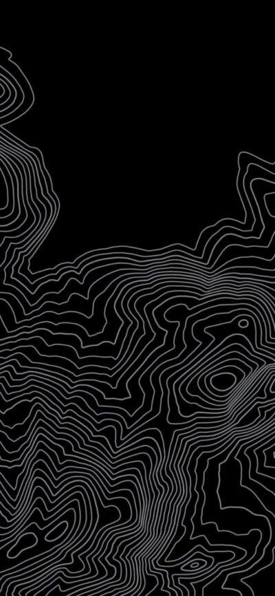 Complex abstract topographic pattern with contour lines on black background | 4K Wallpaper for Mobile