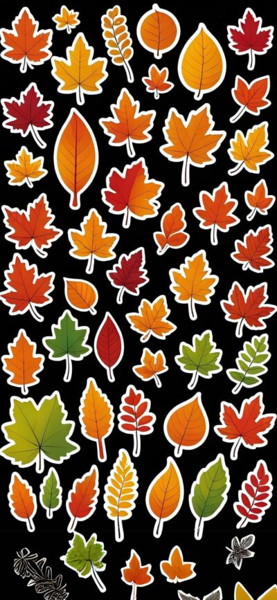 Autumn leaves in vibrant shades of orange, red, yellow, and green on a black background for mobile | 4K Wallpaper