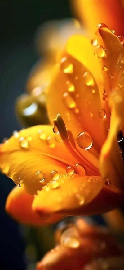 Close-up of vibrant orange flowers with water droplets, showcasing vivid colors and natural beauty for mobile | 4K Wallpaper