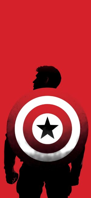 Silhouette of man with Captain America shield on a red background | 4K Wallpaper for Mobile